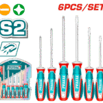 TOTAL 6 Pcs Screwdriver Set – S2 Steel, Magnetic Tips, Ergonomic Handle, SL & PH Types (TKSDS0626)
