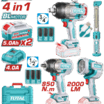 TOTAL Cordless 4 pcs Combo Kit – 20V (TOSLI250782)
