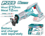 TOTAL 20V Cordless Reciprocating Saw – 0-2800rpm, Cutting Capacity Wood 210mm & Metal 12mm, Blades Included (TRSLI2108)