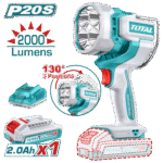 TOTAL 20V Cordless LED Work Lamp with 3 Brightness Modes – 2000 Lumens (TWLI20881)