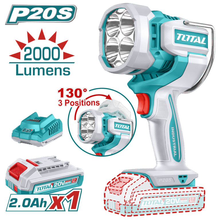TOTAL 20V Cordless LED Work Lamp with 3 Brightness Modes – 2000 Lumens (TWLI20881)