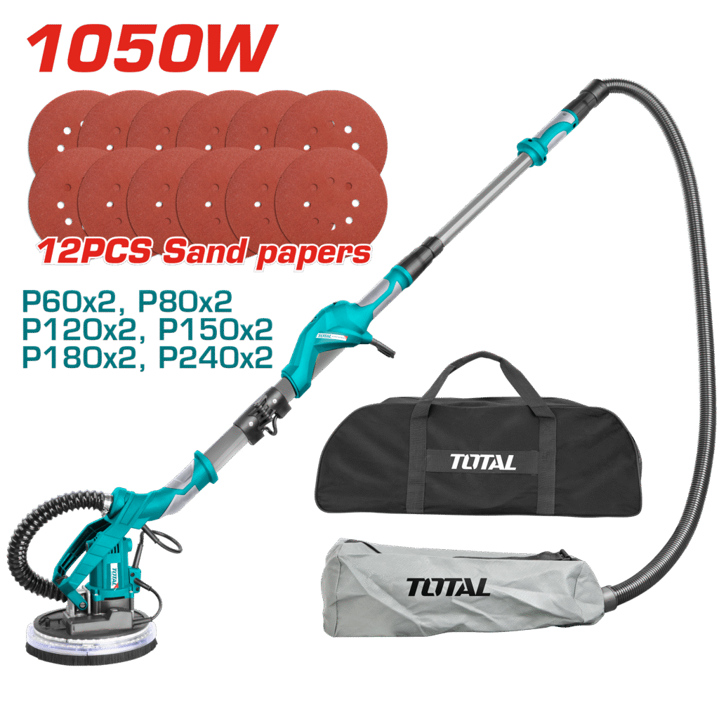 TOTAL Drywall Sander 1050W – 225mm with Dust Collection System & Accessories (TWS10501)