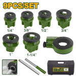 طقم تسنين مواسير – 9 قطع – BSPT من 1/4 إنش إلى 1-1/4 إنش من جادايفر (JDJK1D61)