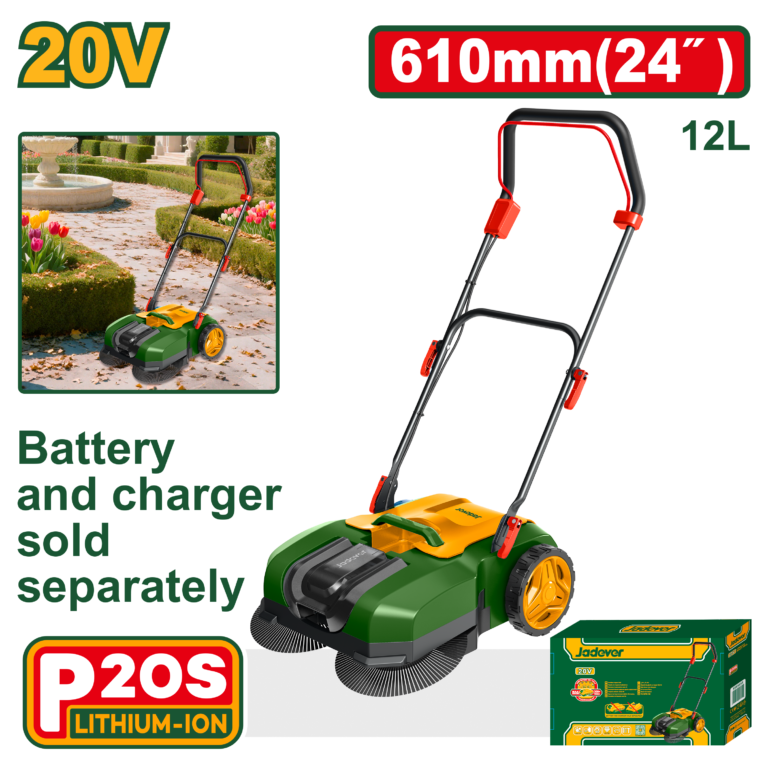 مكنسة شوارع شحن 20 فولت – عرض كنس 610 ملم – دفع يدوي من جادايفر (JDLSP1520)