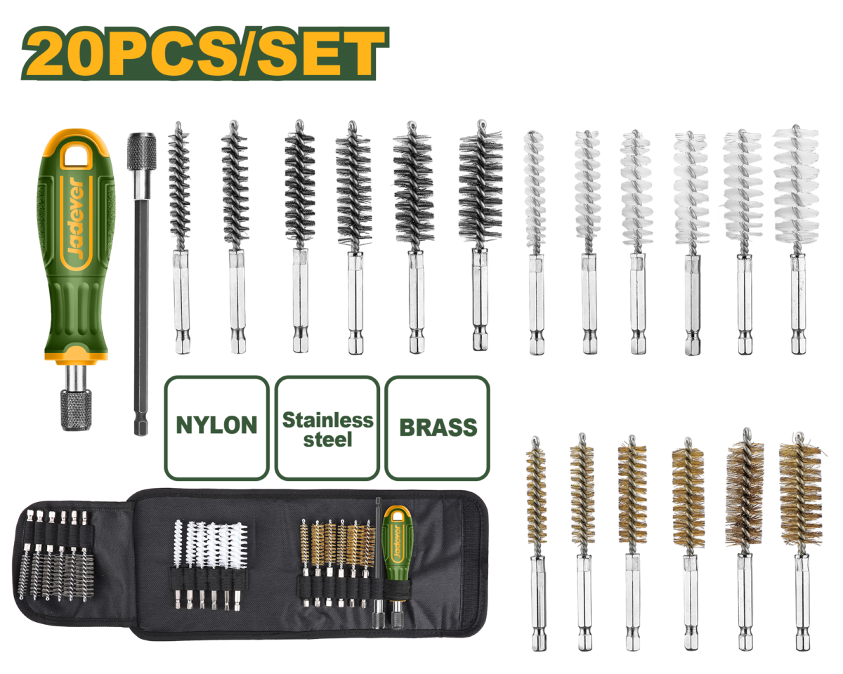 JADEVER 20 Pcs Tube Brush Set – Nylon, Steel & Brass – With Extension Rod (JDTB4520)