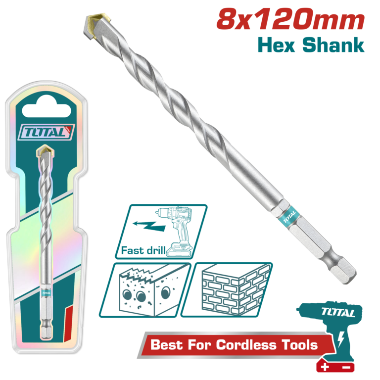 TOTAL Masonry Drill Bit – 8×120mm Hex Shank (TAC280812)