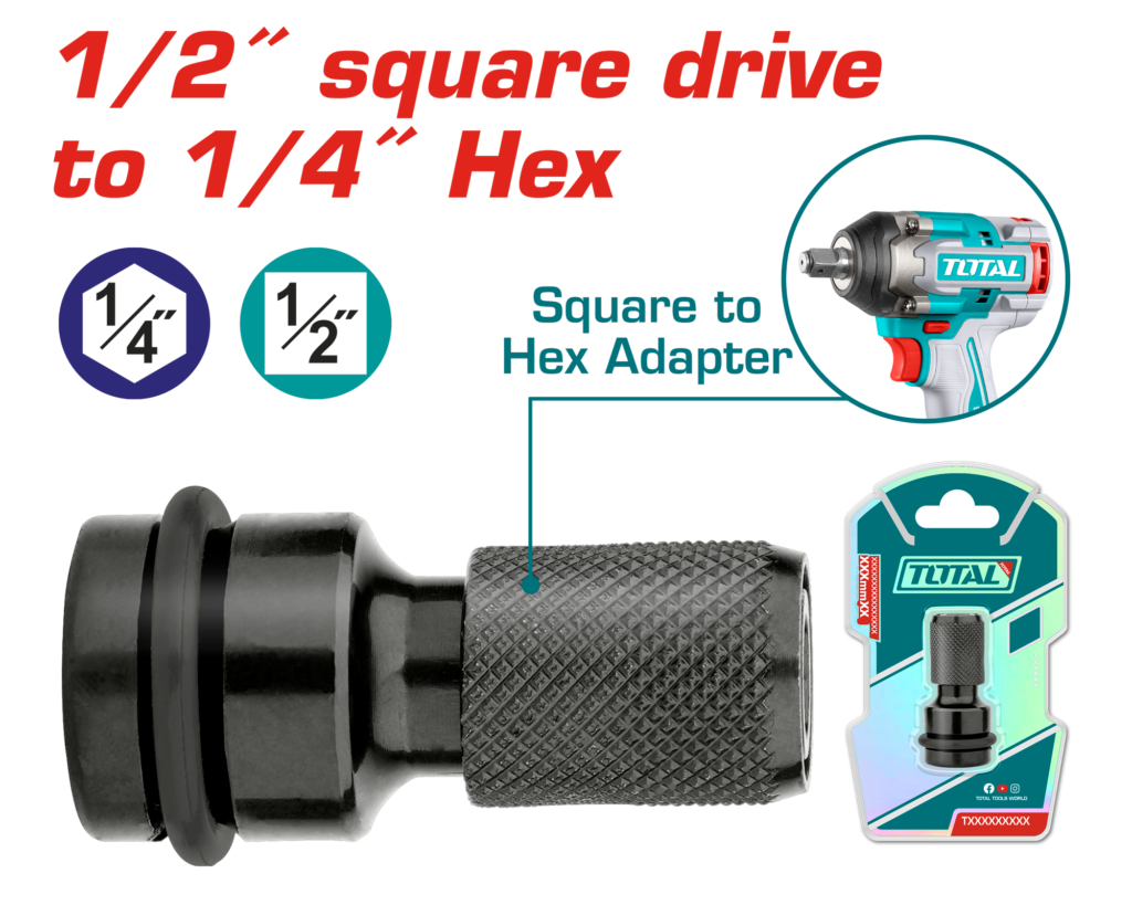 TOTAL Square to Hex Adapter – 1/2" Square to 1/4" Hex (TAC60501)