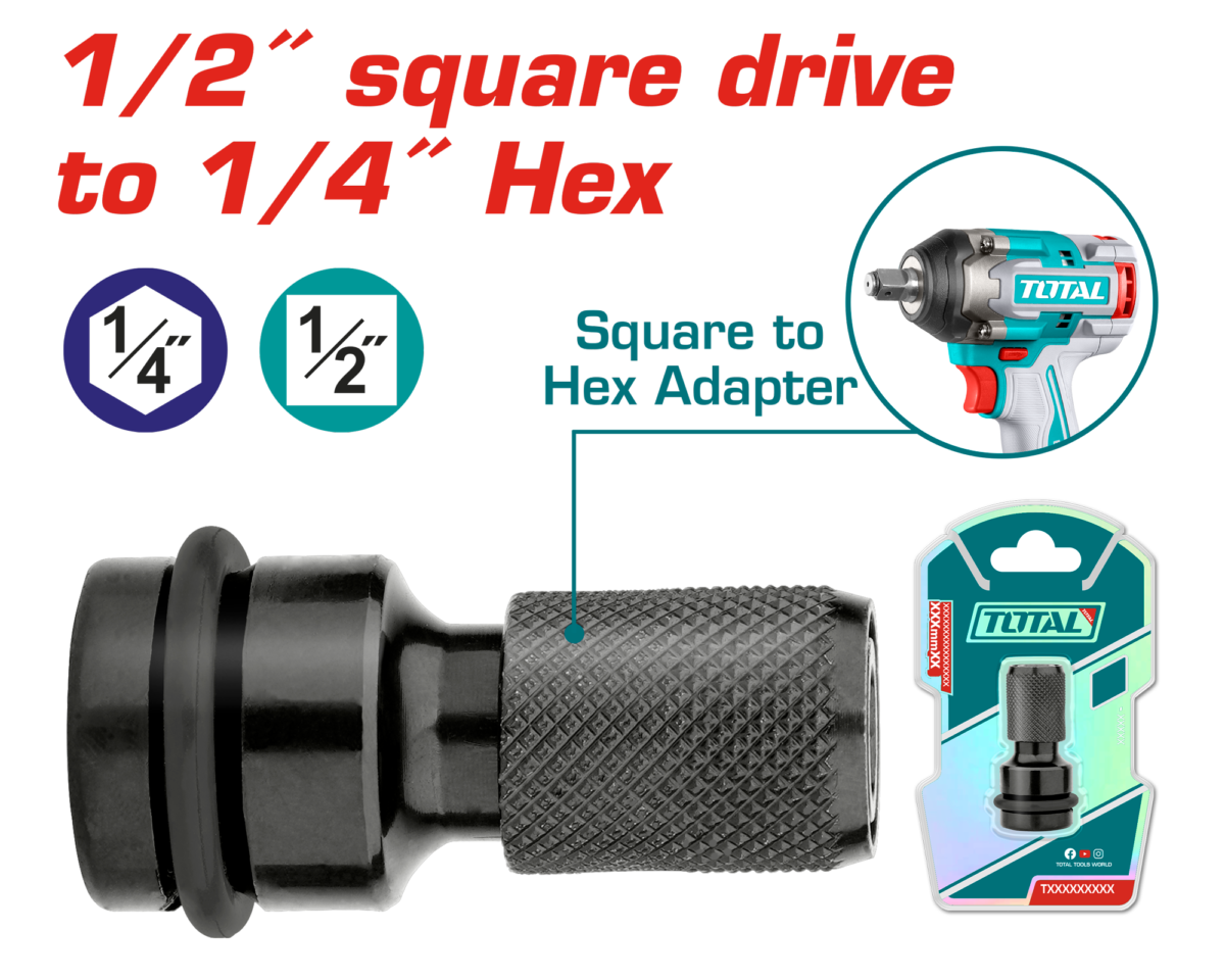 TOTAL Square to Hex Adapter – 1/2″ Square to 1/4″ Hex (TAC60501)
