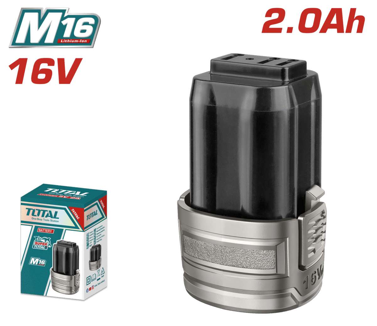 TOTAL Lithium-Ion Battery Pack – 16V, 2.0Ah – M16 Series (TFBLI1620)