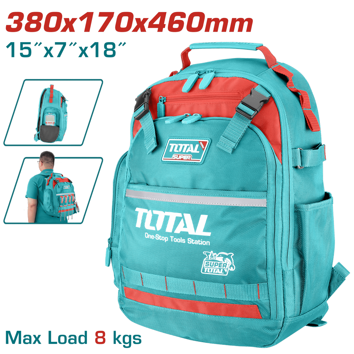 حقيبة عدة للظهر – 1680D، إطار صلب، حجم 38×17×46 سم من توتال (THBP02025)