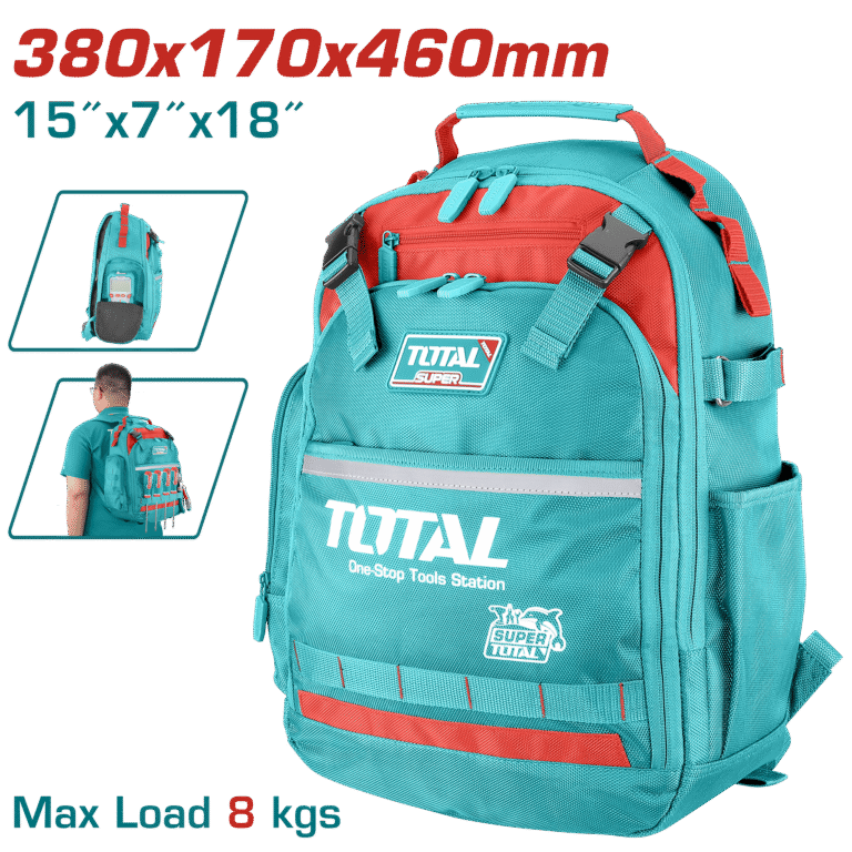TOTAL Tool Backpack – 1680D Oxford, Rigid Frame, 38×17×46cm (THBP02025)