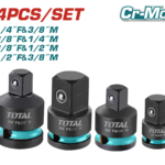 TOTAL 4 Pcs Impact Socket Adapter Set – CR-MO, Heat Treated (THISAD12438)