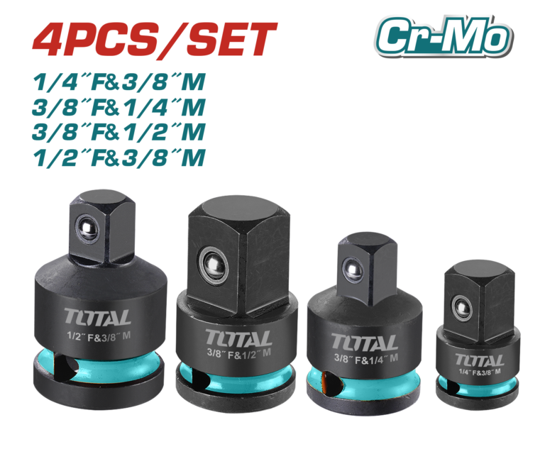 TOTAL 4 Pcs Impact Socket Adapter Set – CR-MO, Heat Treated (THISAD12438)