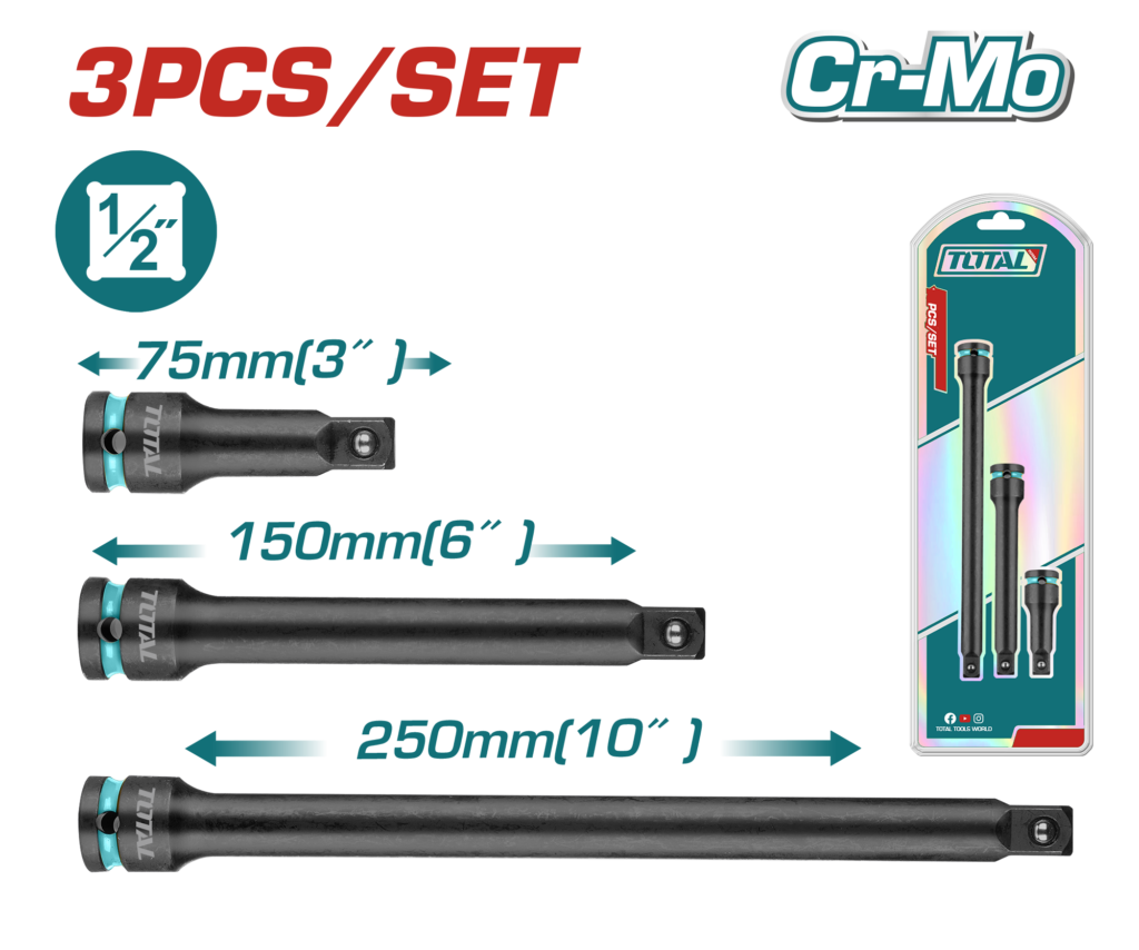 TOTAL 3 Pcs 1/2" DR. Impact Extension Bar Set (THISEB12031)