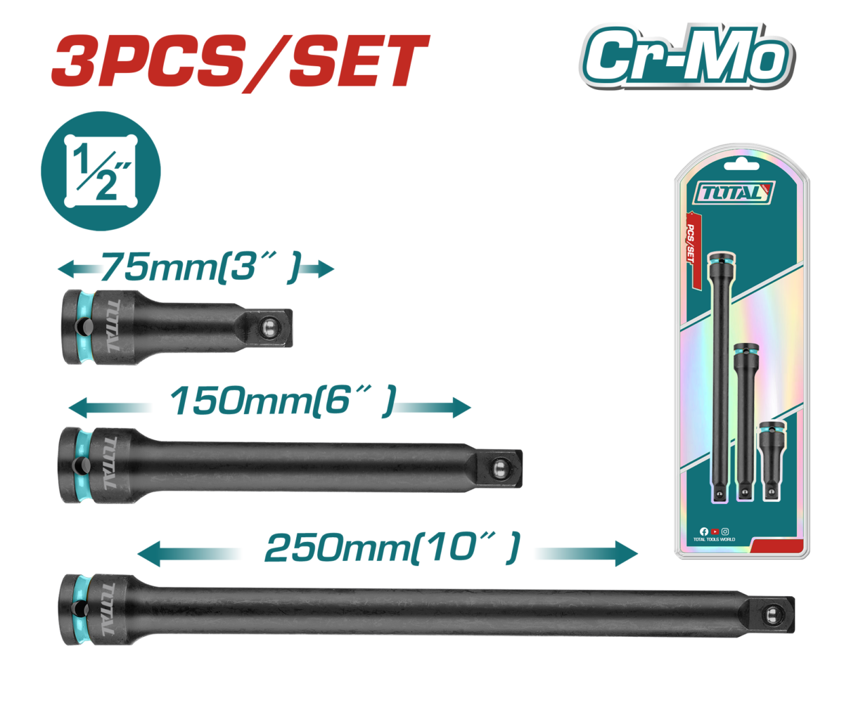 TOTAL 3 Pcs 1/2″ DR. Impact Extension Bar Set (THISEB12031)
