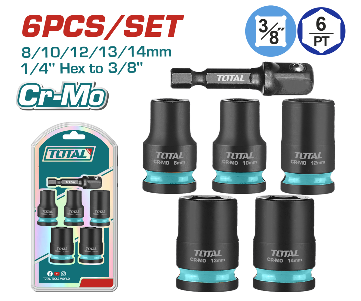 طقم بوكس 6 قطع مقاس 3/8″ – فولاذ Cr-Mo مع معالجة حرارية من توتال (THKISD38062)