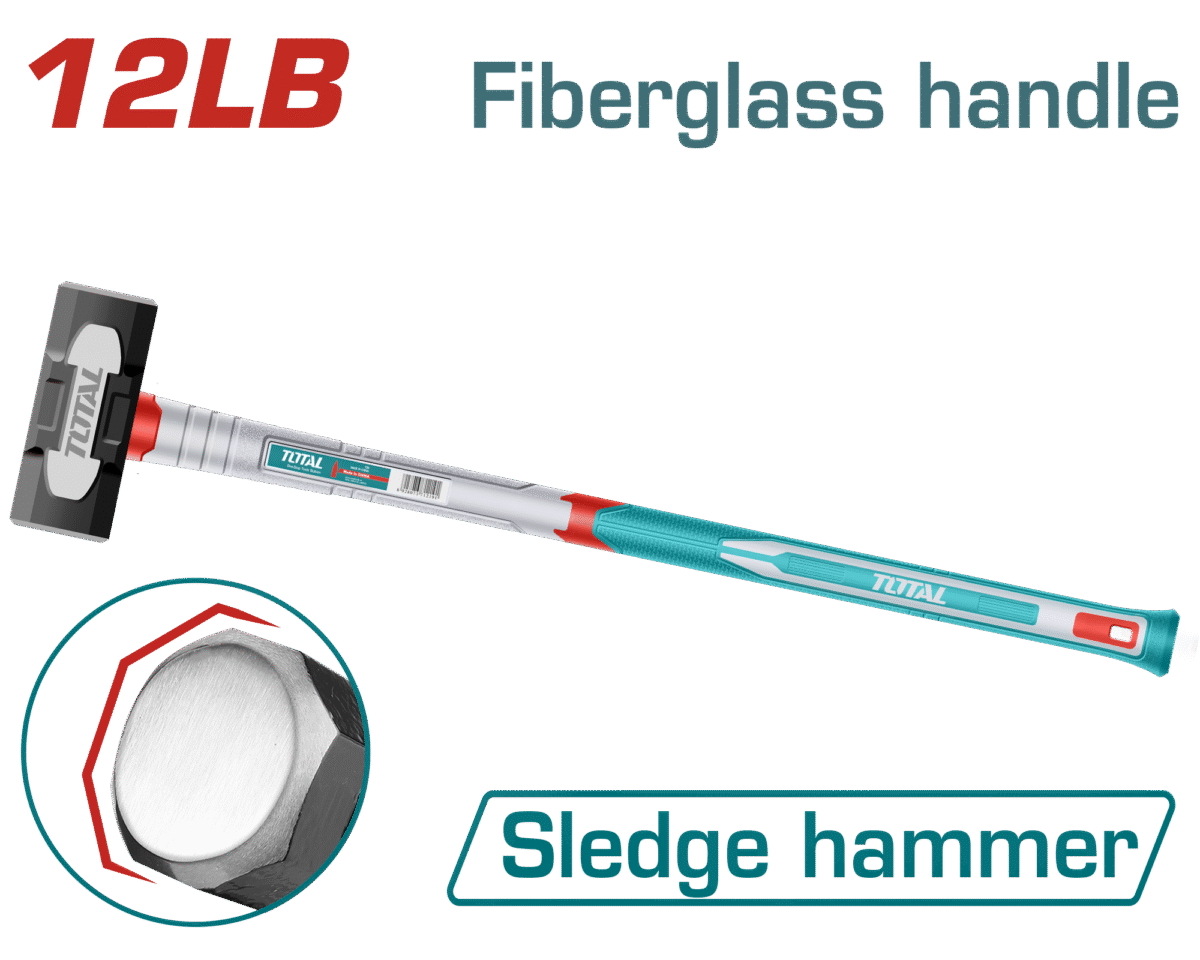 TOTAL Sledge Hammer – 12LB | 5.5Kg Drop-Forged, Fiberglass Handle (THSM61598)