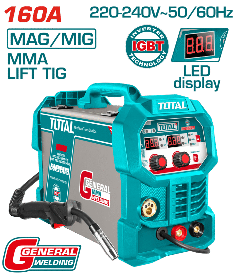 TOTAL Inverter MAG/MIG/MMA/TIG Lift Welding Machine – 160A, Multi-Function Welder with Wire Feeder (TMGT16058)