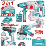 TOTAL Cordless 3 Pcs Combo Kit – 20V Brushless Impact Drill, Angle Grinder & Rotary Hammer (TOSLI241198)