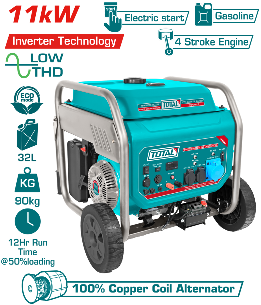 TOTAL Inverter Gasoline Generator – 11.0kW Pure Sine Wave (TP3120006)