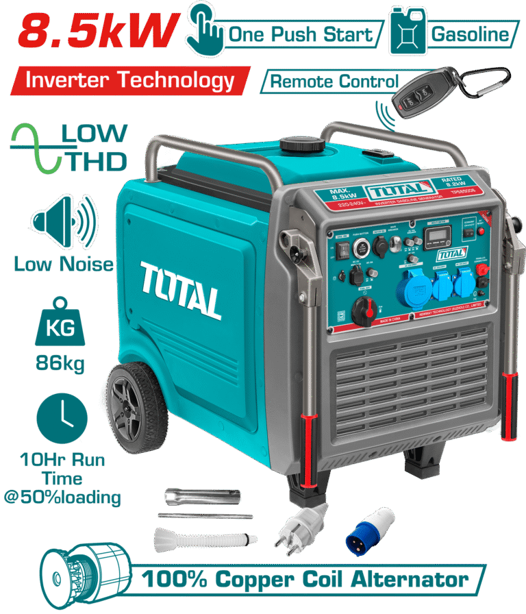 مولد بنزين إنفيرتر – قدرة 8.5 كيلو واط مع تشغيل ريموت وموجة نقية من توتال (TP585006)