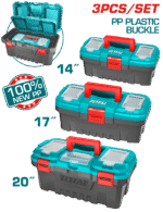 TOTAL 3 Pcs Plastic Tool Boxes Set – 14" / 17" / 20" Heavy-Duty PP (TPBXK0031)