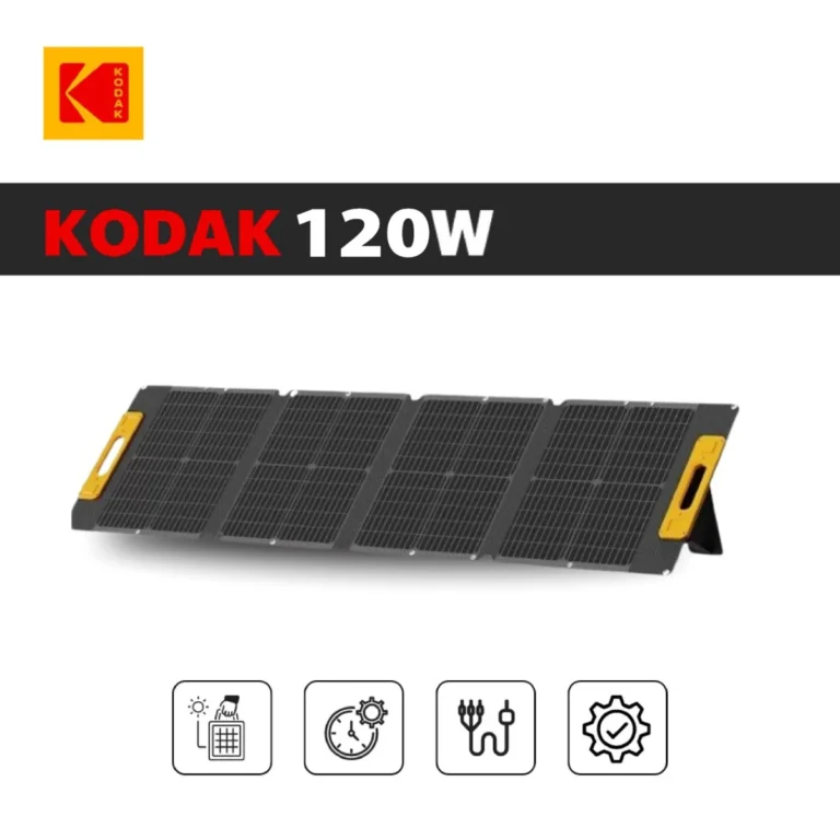 Kodak | لوح طاقة شمسية محمول 120 واط – خفيف، مقاوم للطقس، عالي الكفاءة