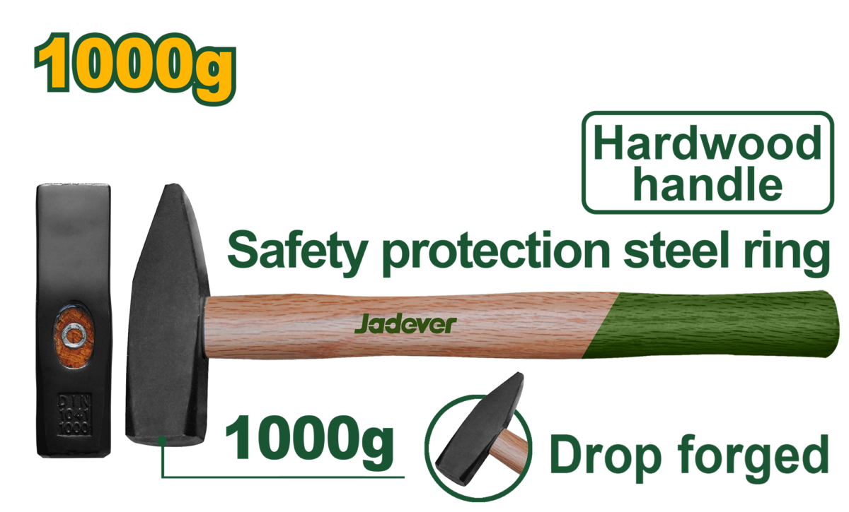 JADEVER Machinist Hammer 1000g – Heavy Duty Drop-Forged Steel Head with Hardwood Handle (JDMB1310)