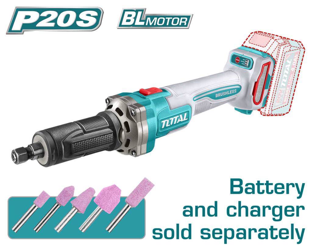 TOTAL Cordless Die Grinder 20V Brushless Variable Speed - Battery & Charger Sold Separately (TDGLI2001)