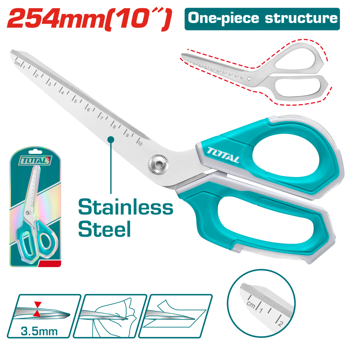 TOTAL Heavy Duty Construction Scissors 254mm | 10″ Stainless Steel (THSCRS25088)