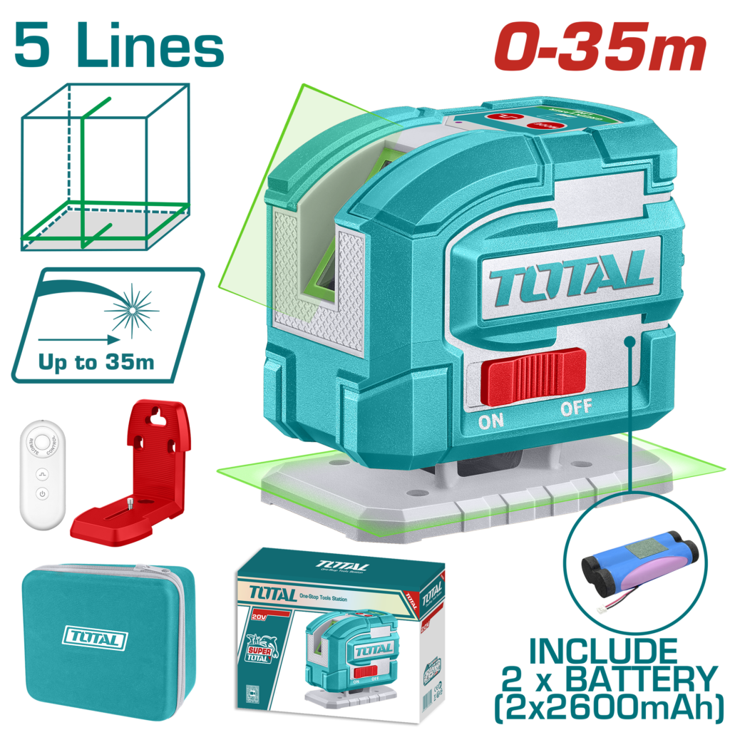 TOTAL Self-Leveling Line Laser Green 360° with Remote Control 0-35m (TLL306502)