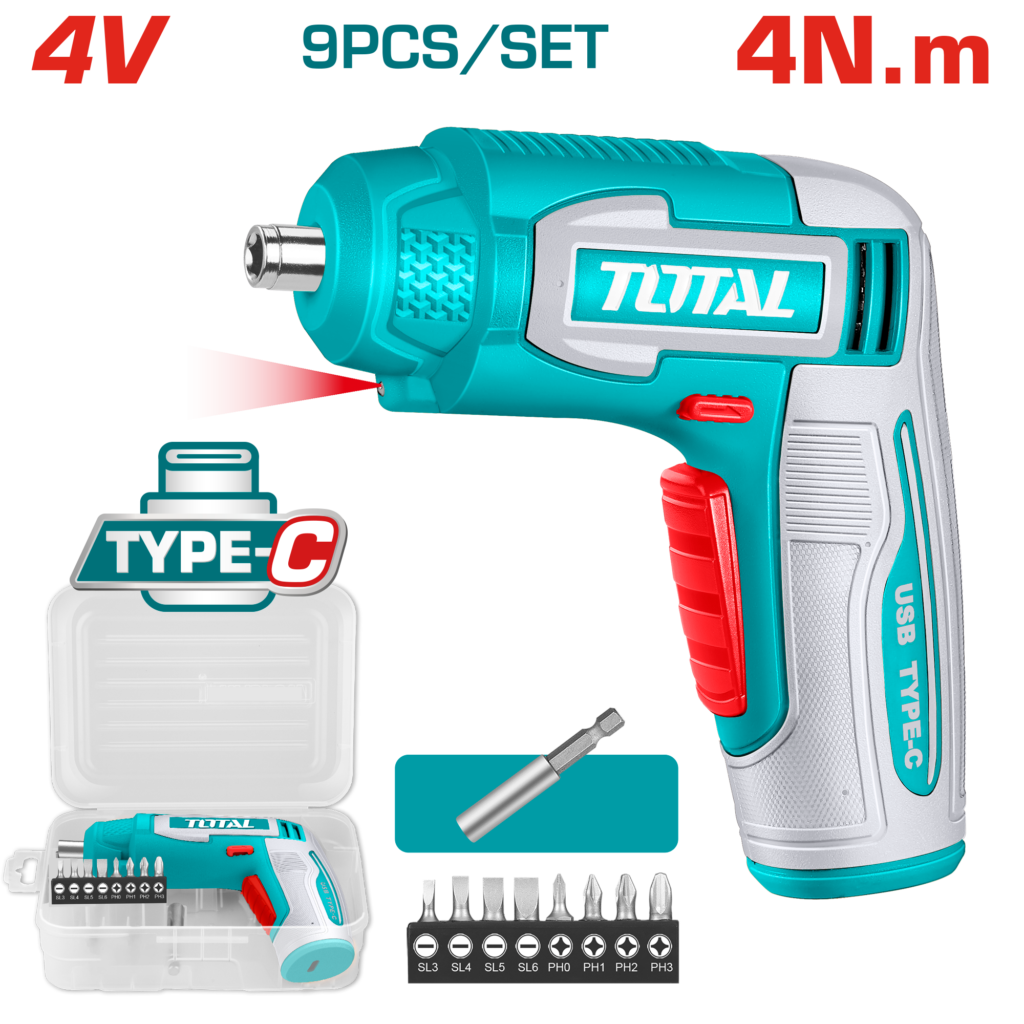 TOTAL Cordless Screwdriver 4V | 4Nm - USB Rechargeable (TSDLI0458)