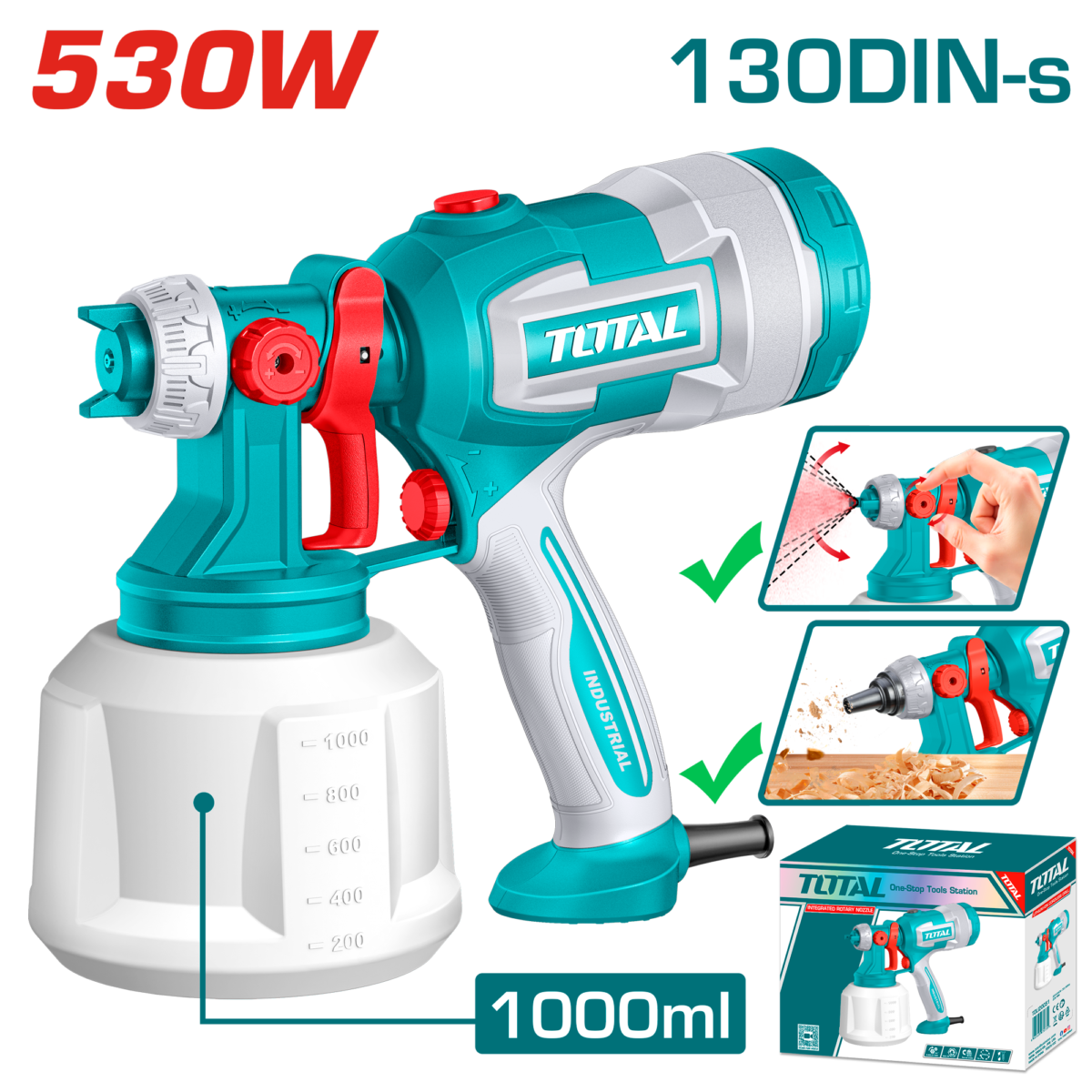 فرد رش دهان كهرباء 530 واط – 1000 مل مع خاصية النفخ للغبار من توتال (TT4506)