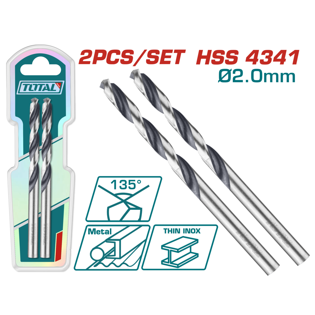 ريش حفر عدد 2 - HSS 4341 مقاس 2 ملم – زاوية 135° من توتال (TAC1200024)