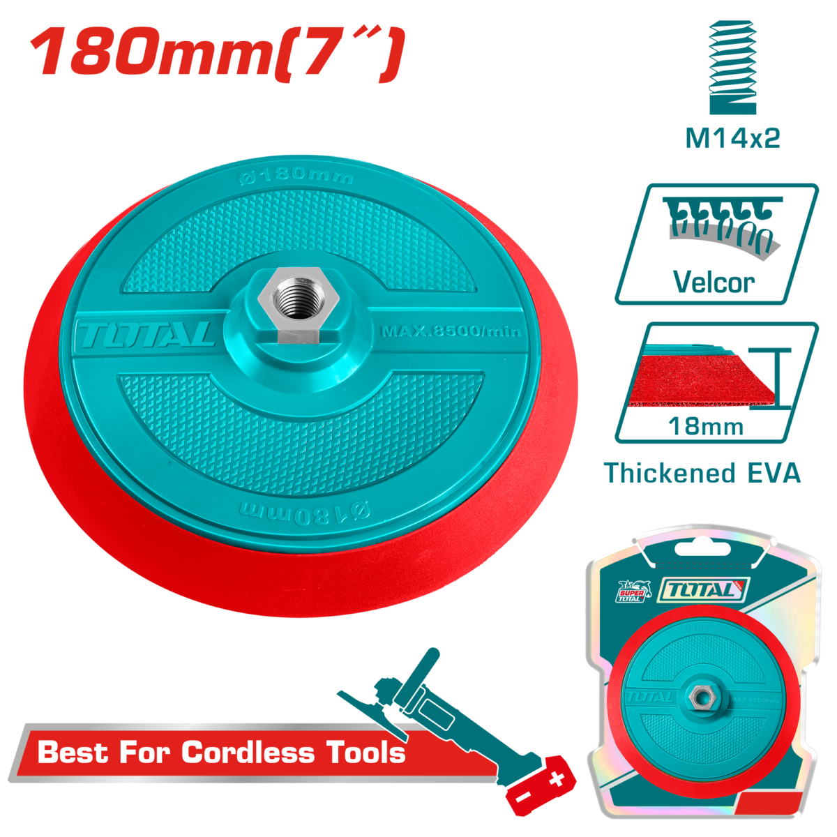 TOTAL Polishing Pad with Flange 180mm | 7″ – M14 Velcro Backing Polishing Disc (TAC18051)