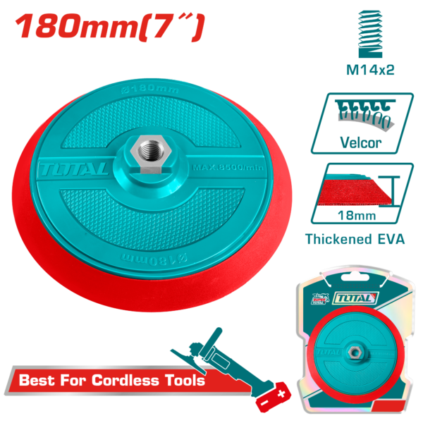 TOTAL Polishing Pad with Flange 180mm | 7" – M14 Velcro Backing Polishing Disc (TAC18051)