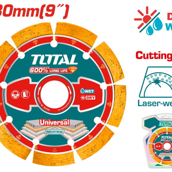 TOTAL Laser Welded Diamond Cutting Disc 230mm | 9" – Stone & Concrete Cutting Blade (TAC2172301)