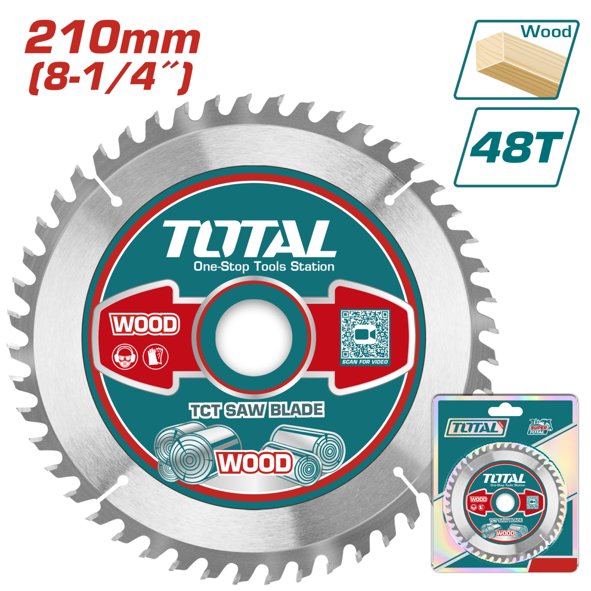 TOTAL TCT Saw Blade 210mm – 48T Wood Cutting Blade for Mitre Saw (TAC231522)