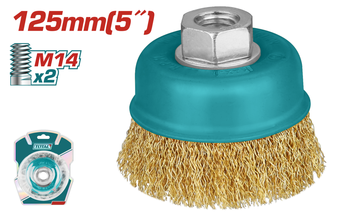TOTAL Wire Cup Brush 125mm | 5″ – M14 Steel Wire Cleaning Cup (TAC31051)