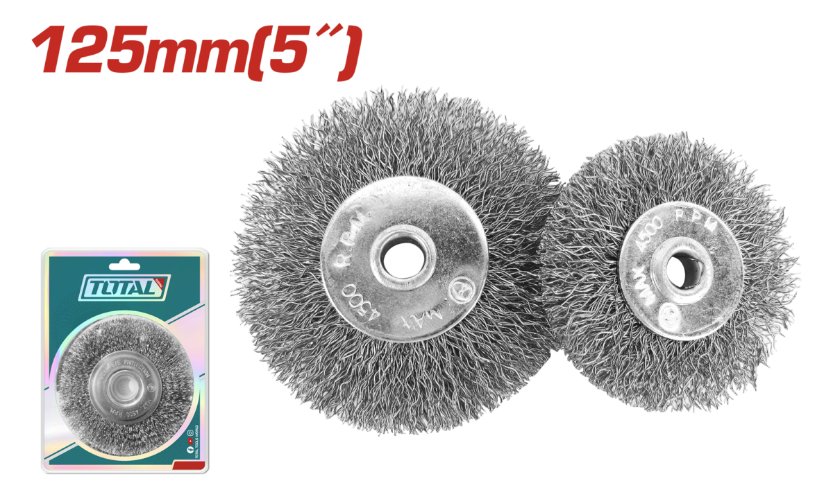 TOTAL Wire Wheel Brush 125mm | 5″ – Steel Wire Cleaning & Surface Preparation Wheel (TAC36051)