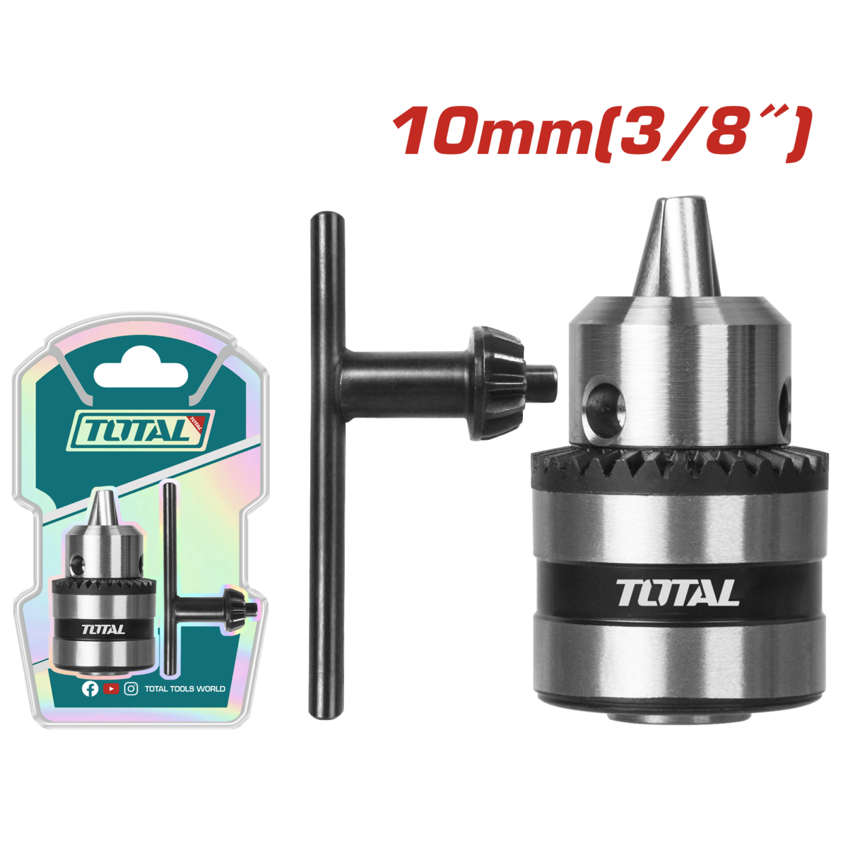 TOTAL 10mm Keyed Drill Chuck – 3/8″-24UNF Replacement Chuck with Key (TAC451001)