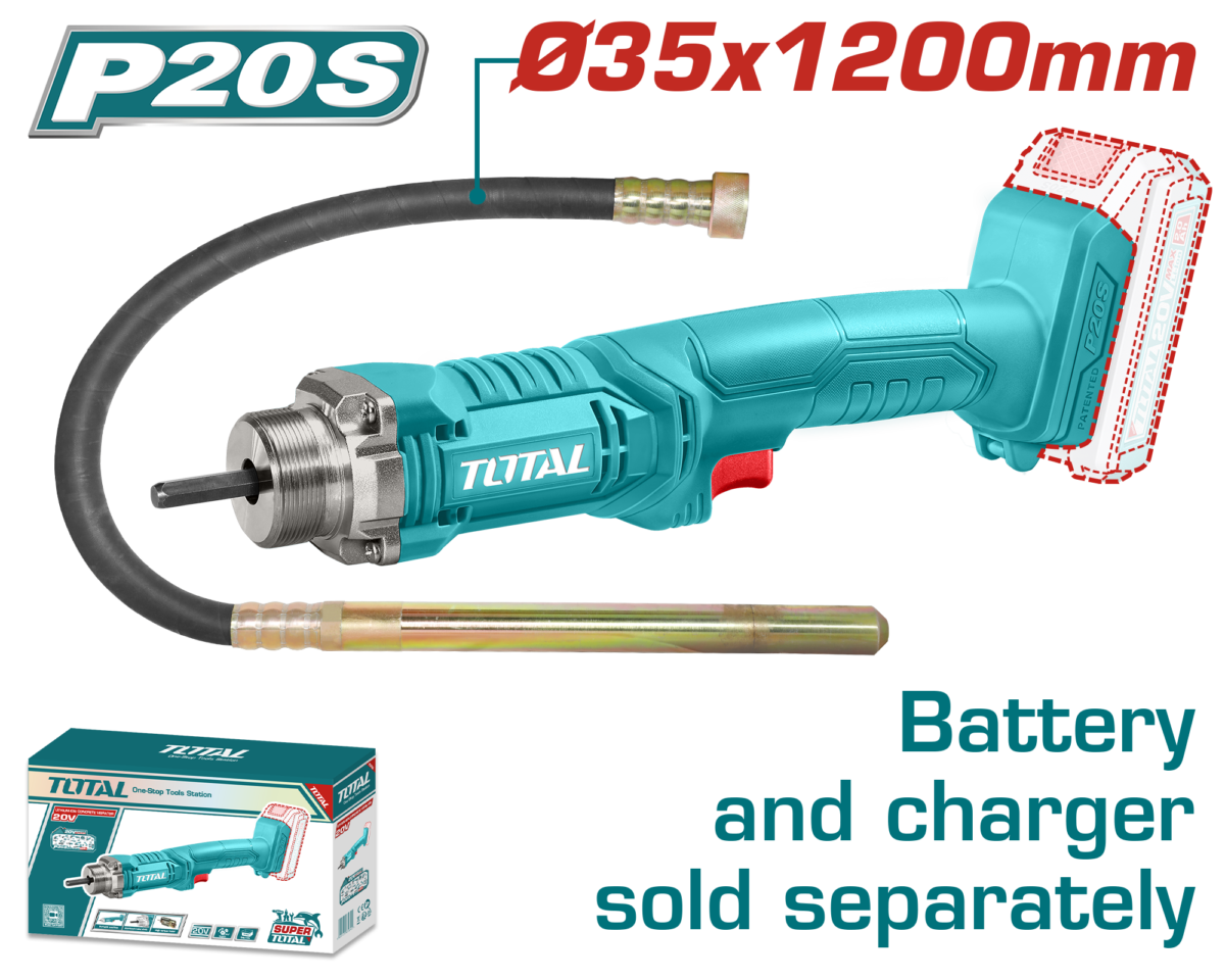 TOTAL Cordless Concrete Vibrator 20V – Portable Concrete Compaction Tool – Battery & Charger Sold Separately (TCVLI202301)