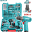 TOTAL 129 Pcs Tools Set – 12V Cordless Drill Kit with Carrying Case (THKTHP11292)