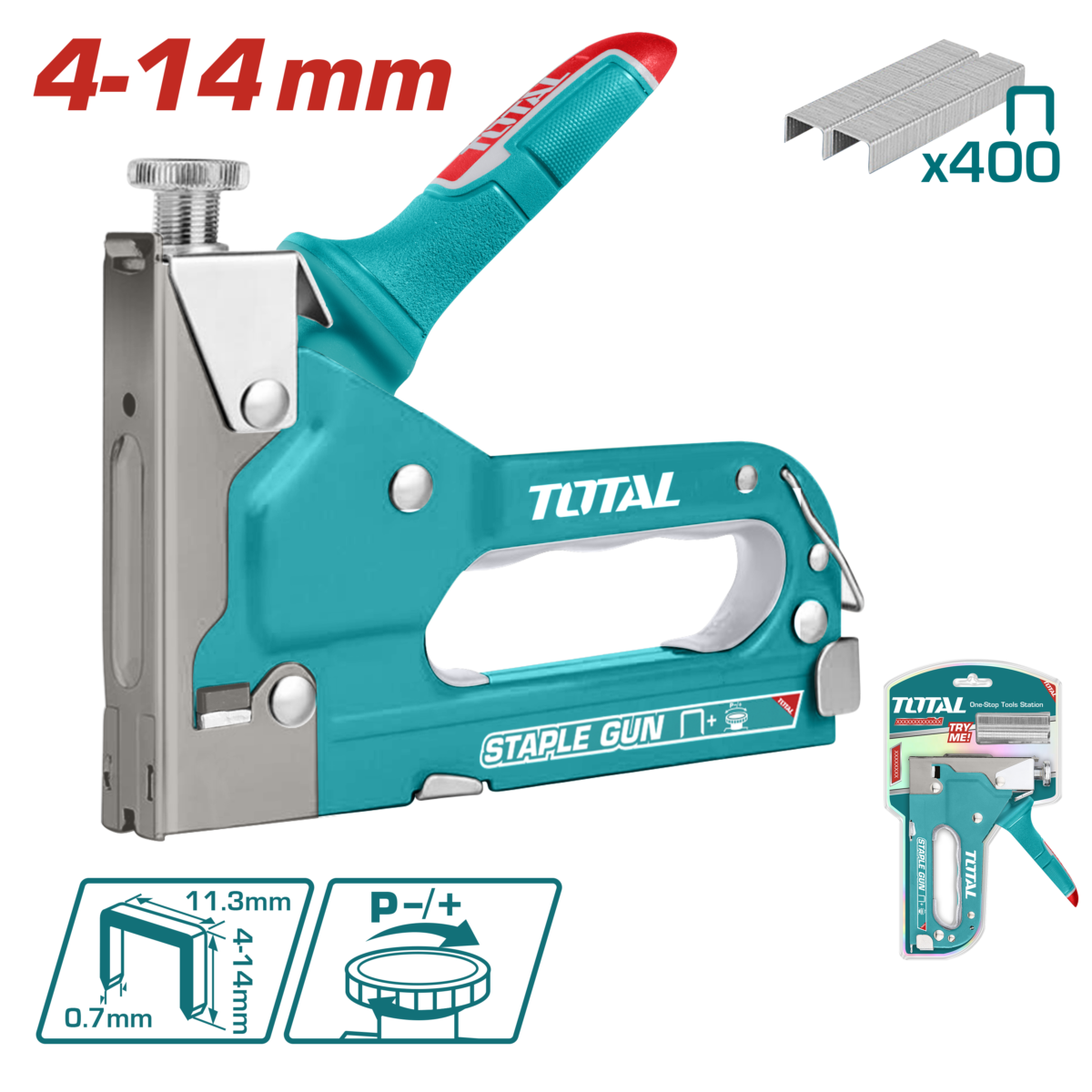 TOTAL Staple Gun 4-14mm Heavy Duty Iron Hand Stapler with Adjustable Power (THT311425)