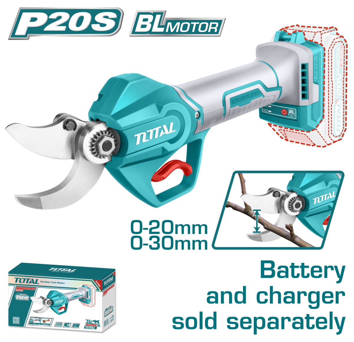 TOTAL Cordless Gauge Straight Shear 20V – Brushless Cutting Tool 20-30mm | Battery & Charger Sold Separately (TSSLI20308)