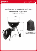 FIREPLUS Charcoal BBQ Grill with Lid Thermometer – 53cm Cooking Area - Image 6