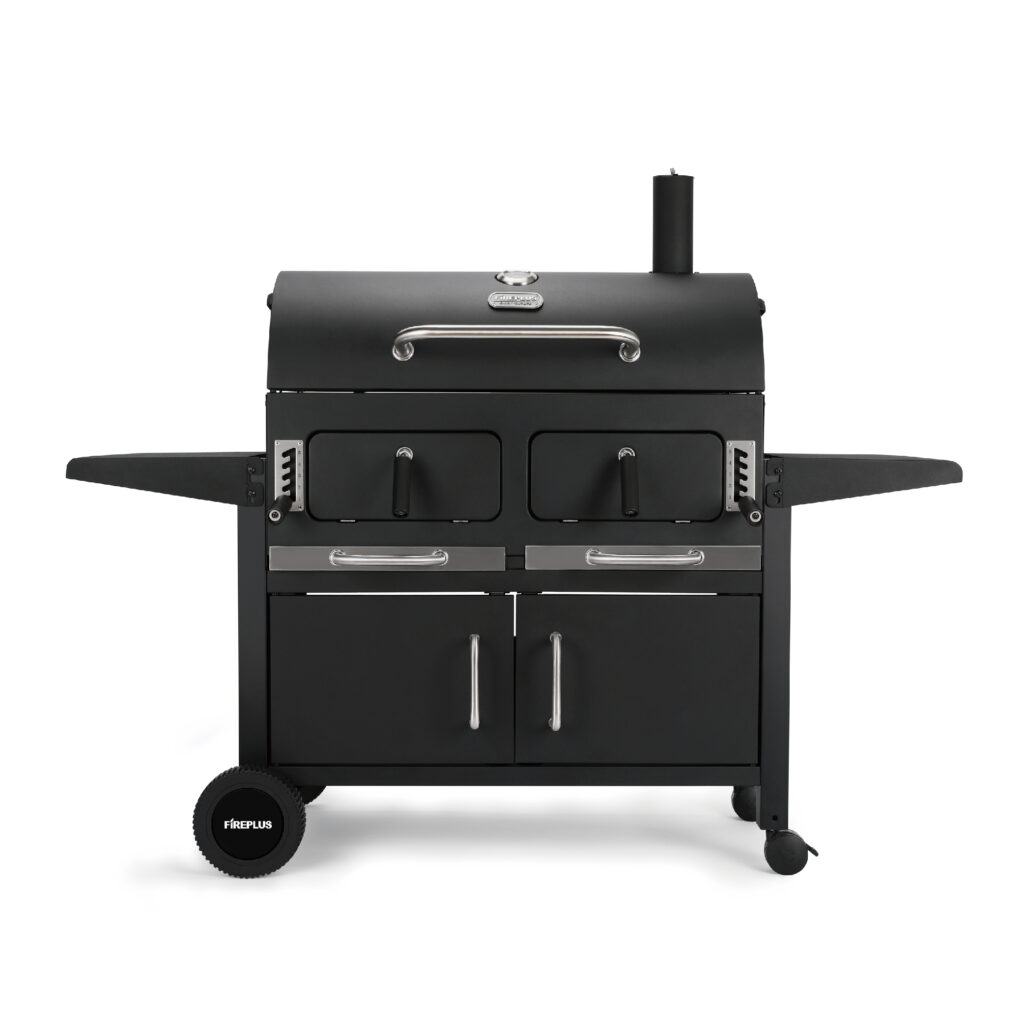 FIREPLUS Large Garden Charcoal BBQ Grill with Cabinet & Side Tables