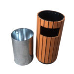Outdoor WPC Wood Slat Trash Bin with Stainless Steel Ashtray – 41L - Image 2