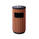 سلة نفايات خارجية بشرائح خشب WPC مع منفضة سجائر - 41 لتر