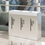 ⁦حاوية فرز نفايات ستانلس ستيل بثلاثة أقسام (ورق – بلاستيك – علب)⁩ - الصورة ⁦2⁩